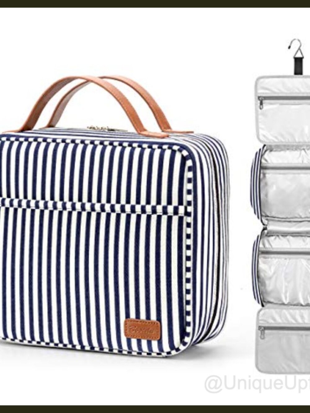 Large Hanging Travel Toiletry Bag Canvas PU Leather 4 Compartment Organizer